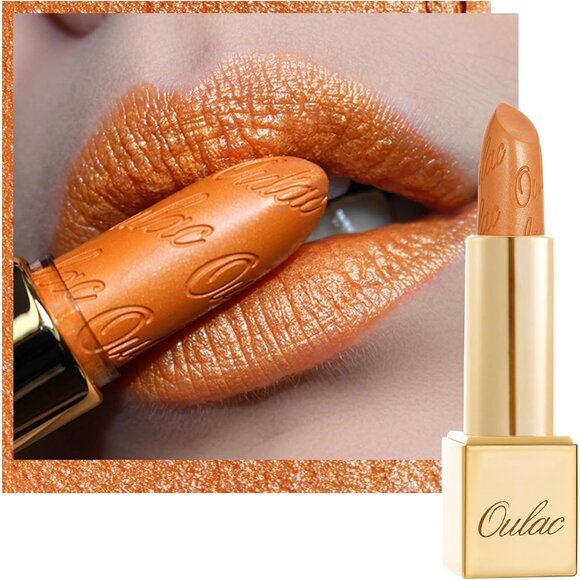 🆕Metallic Orange Lipstick Lightweight Soft Hydrating Vegan Full-Coverage Color - Picture 1 of 9